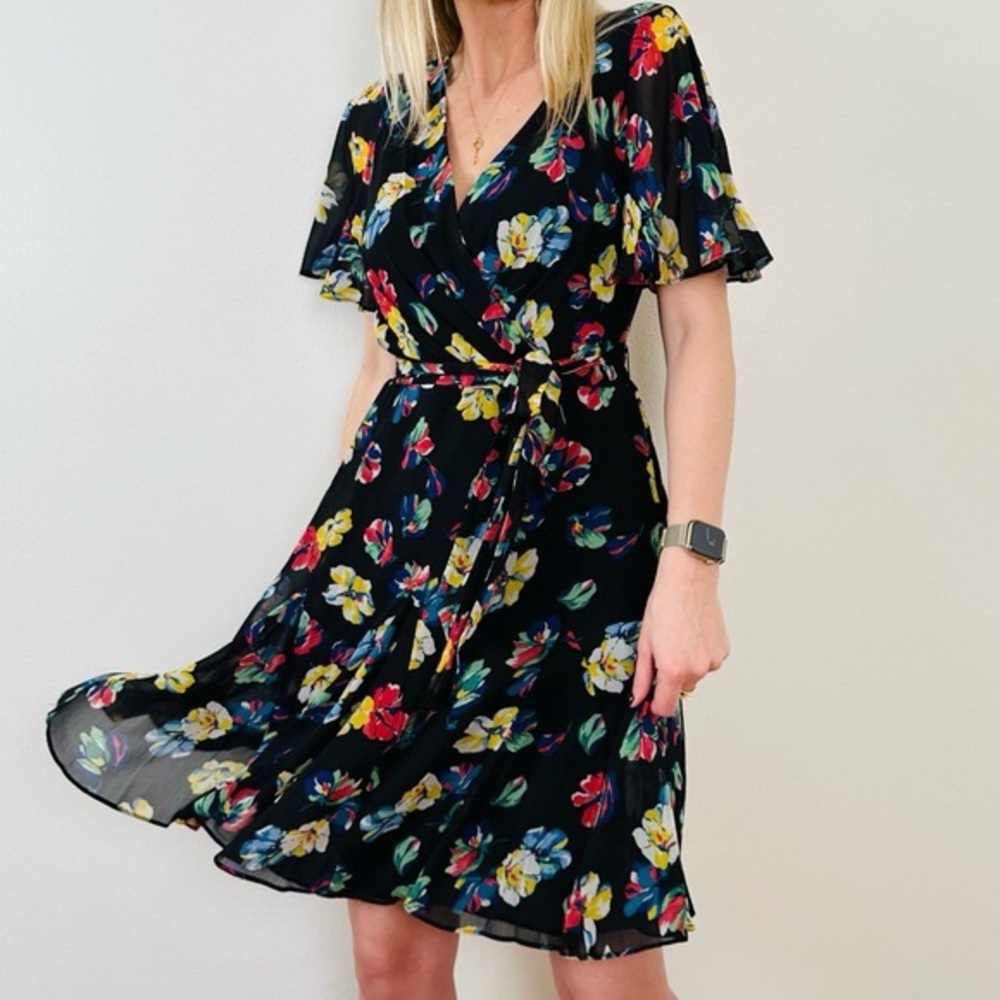 Ralph Lauren Black Floral Midi Dress